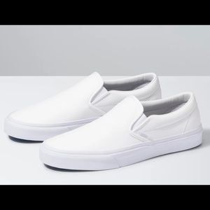 Almost new white leather slip on Vans SZ 10 women size 8.5 Men